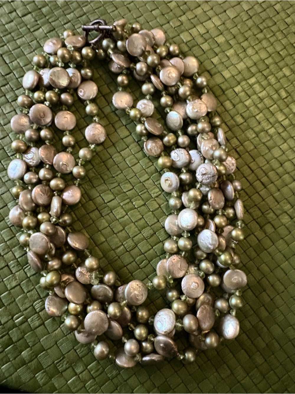 Multi-Strand Olive Green Pearl Statement Necklace